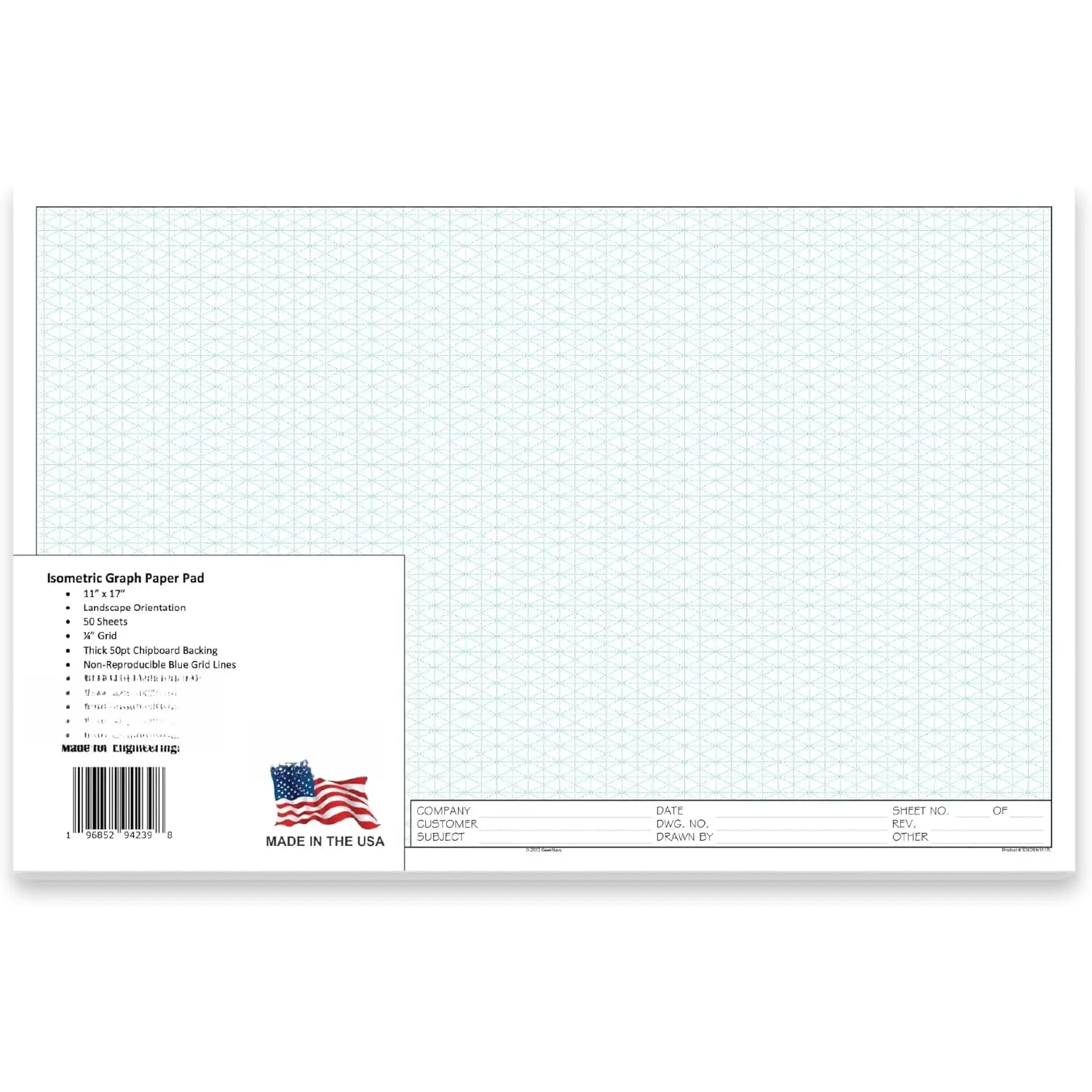 11"x17" Landscape Isometric Graph Drawing Paper (1-Pack), 50 Sheets, 0.25" Grid, Non-Photo Blue, High Brightness, Multifunctional Stationery Office Supplies for Drafting, Student Stationary