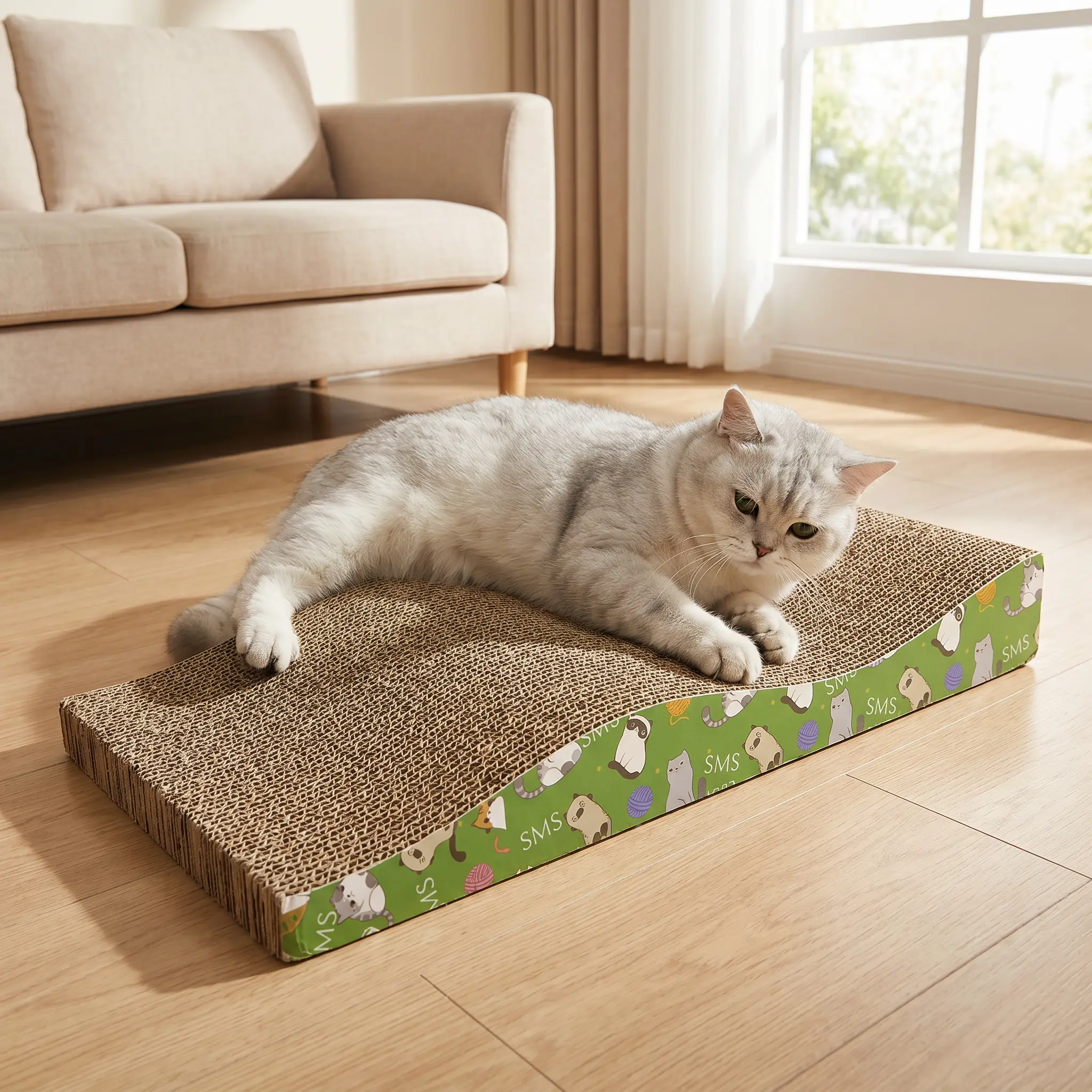 Heavy Duty Corrugated Cat Scratching Pad, Double Sided Cat Scratch Board for Indoor Cats, Durable Cardboard Cat Scratcher
