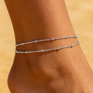 Silver Ankle Bracelets for Women,Gold Dainty Layered Waterproof Anklet for Women, Anklet Set Stackable Beach Gift Adjustable Size
