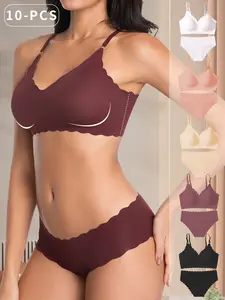 Women's Bra Set & Panty Combo, Comfortable Breathable Design, Elasticity Enhanced, Fit, Pure Color Underwear Collection, Lingerie