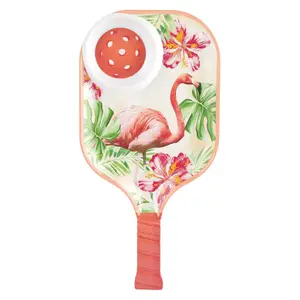 Flamingo Melamine Chip and Dip Snack Tray, Tropical Floral Pickleball Paddle Shape Platter for Chips, Salsa, Fruits, and Appetizers, 15.75 x 8 Inch