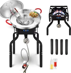 ARC 200,000BTU Propane Burner Camp Stove Removable Legs，With 20" Mexican Comal Griddle Pan,7Pcs Discada Disc Cooker, Large Cookware Set for Outdoor Cooking