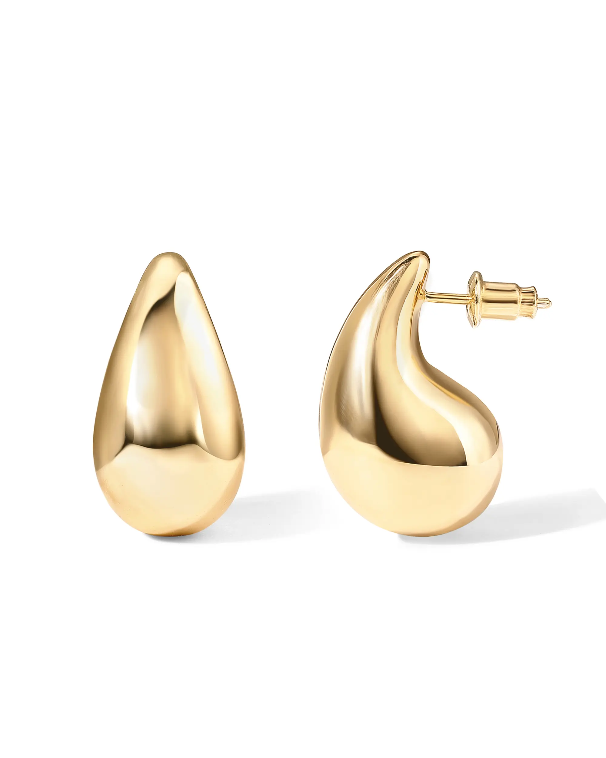 PAVOI 14K Gold Plated 925 Sterling Silver Post Teardrop Chunky Hoop Earrings - Chunky Drop Pendant Necklace & Stud Earrings Bundle for Women - 22mm and 31mm