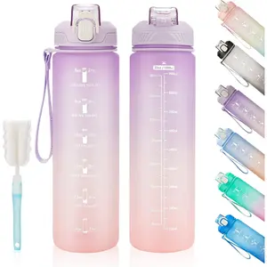 Motivational Water Bottle with Time Marker- 32oz Water Bottles with Times to Drink, Leakproof & BPA Free Sports Water Bottle with Straw & Carry Strap for Fitness, Gym, and Outdoor Sports