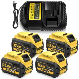 4Pack 12000mAh Replacement for Dewalt 20v/60v Flex-Volt Battery Lithium DCB609 DCB606 DCB612 and Charger DCB105 Combo ,Compatible with DeWalt 60V Cordless Power Tools