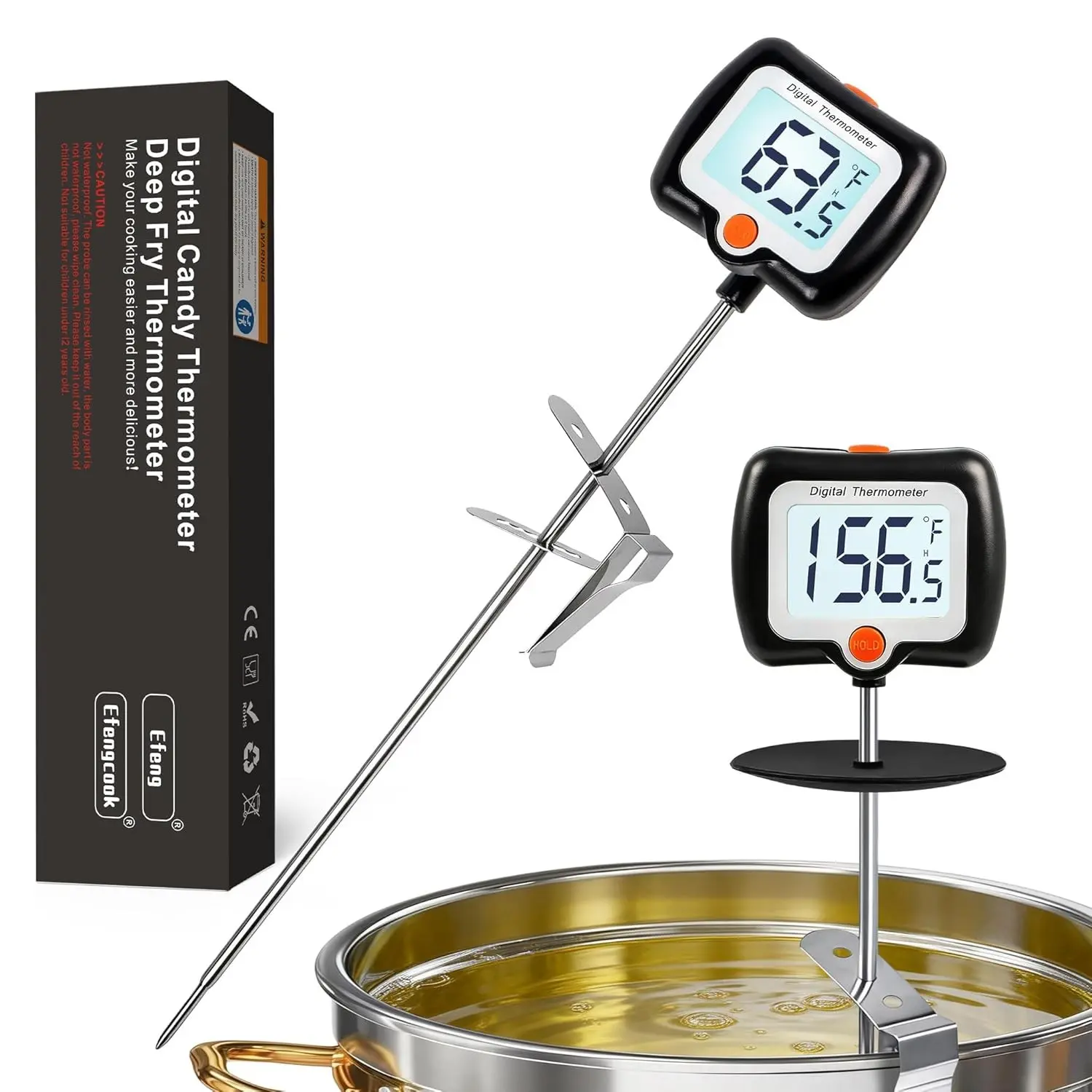 10 Inch Long Digital Candy Thermometer with Pot Clip,Deep Fry Thermometer,Rotating Display, Best Instant Read Food Meat Thermometer for Candy Making or Deep Frying