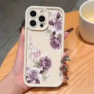 A Purple Elegant Floral Pattern Phone Case, TPU Shockproof Full Protection Case, Suitable for iPhone 17/16/15/14/13/12/11 PRO MAX PLUS AIR E XS and PROMAX MINI, Ideal Gift for Friends and Family, T1402