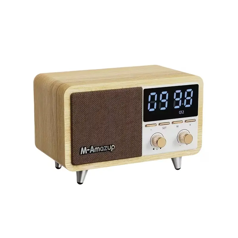 Rechargeable vintage radio with Bluetooth 5.0 speaker, FM radio presets, dual alarm clock, digital LED display, TF card audio playback, wooden desktop speaker for bedroom, living room, study room, and office use,gift for Father's Day
