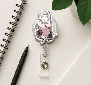 Coffee Stethoscope Badge Reel, Retractable ID Badge Holder, Cute Nurse Lanyard Clip, Medical Scrub Card Holder, Nursing Student Graduation Gift