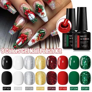 8pcs Christmas Gel Nail Polish Set, Red Green Colors Fall Winter Snow Gel Polish Nail Kit Silvery Golden Glitter Nail Polish Gel Set Soak Off Salon Perfect for Christmas Decorations Gifts, New Year & Holiday Manicures