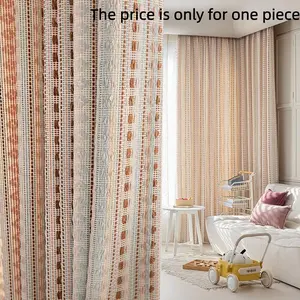 1pc Dopamine Fair Isle Cotton Linen Window Curtain, French Cream Vintage Style, Blackout Dustproof Insulation, Living Room Bedroom Decor