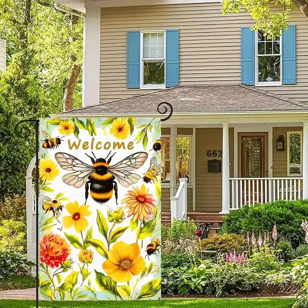 12x18 in Double-Sided Spring Floral Welcome Garden Flag, Outdoor Patio Lawn Decor, Home & Party Supplies Banner