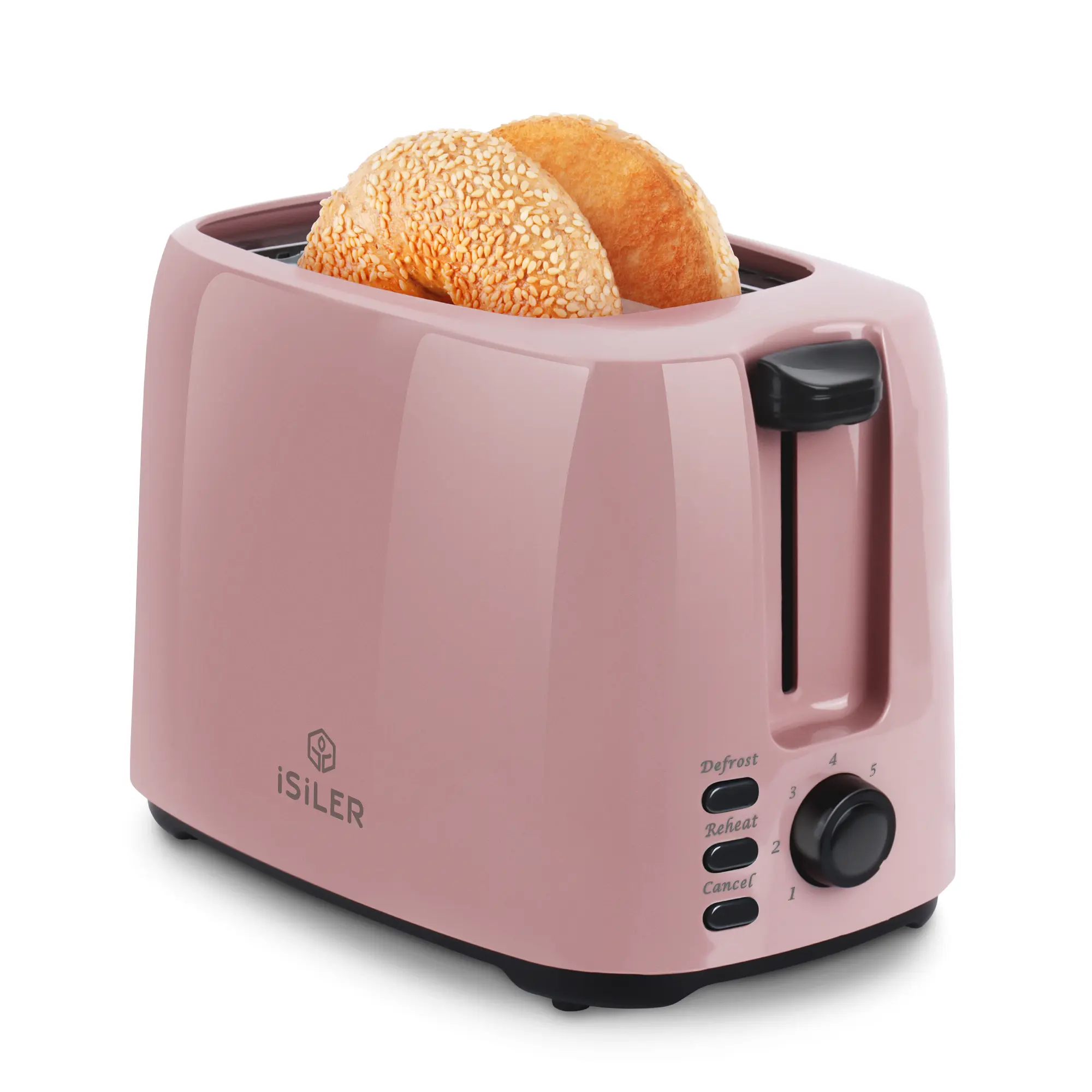 iSiLER 2 Slice Dual-Serve Toaster, 1.3 in Wide Slot Kitchen Supplies, 7 Shade Settings, Double-Side Baking, Removable Crumb Tray, Defrost & Cancel Functions, US Plug, Antiadherente Pink Toaster, Dual-Serve Toasters