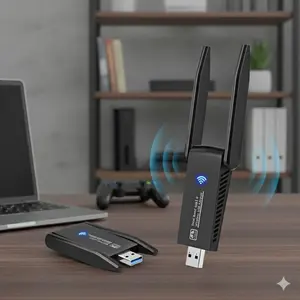 1300Mbps USB WiFi Adapter Dual Antenna 2.4G 5GHz Dual Band for PC Laptop, High Gain Wireless Network Receiver Compatible Windows 11/10/8/7/XP, Fast Stable Internet for Gaming Streaming, Boost Home Office WiFi Signal