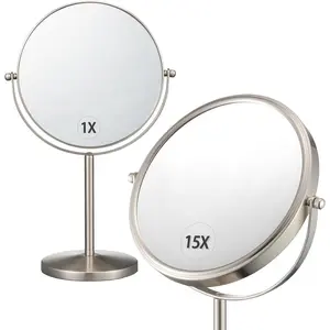 1X/15X Magnifying Makeup Mirror, Double Sided Mirror with Stand, Tabletop Desk Mirror 360?Rotation for Bathroom, Nickel