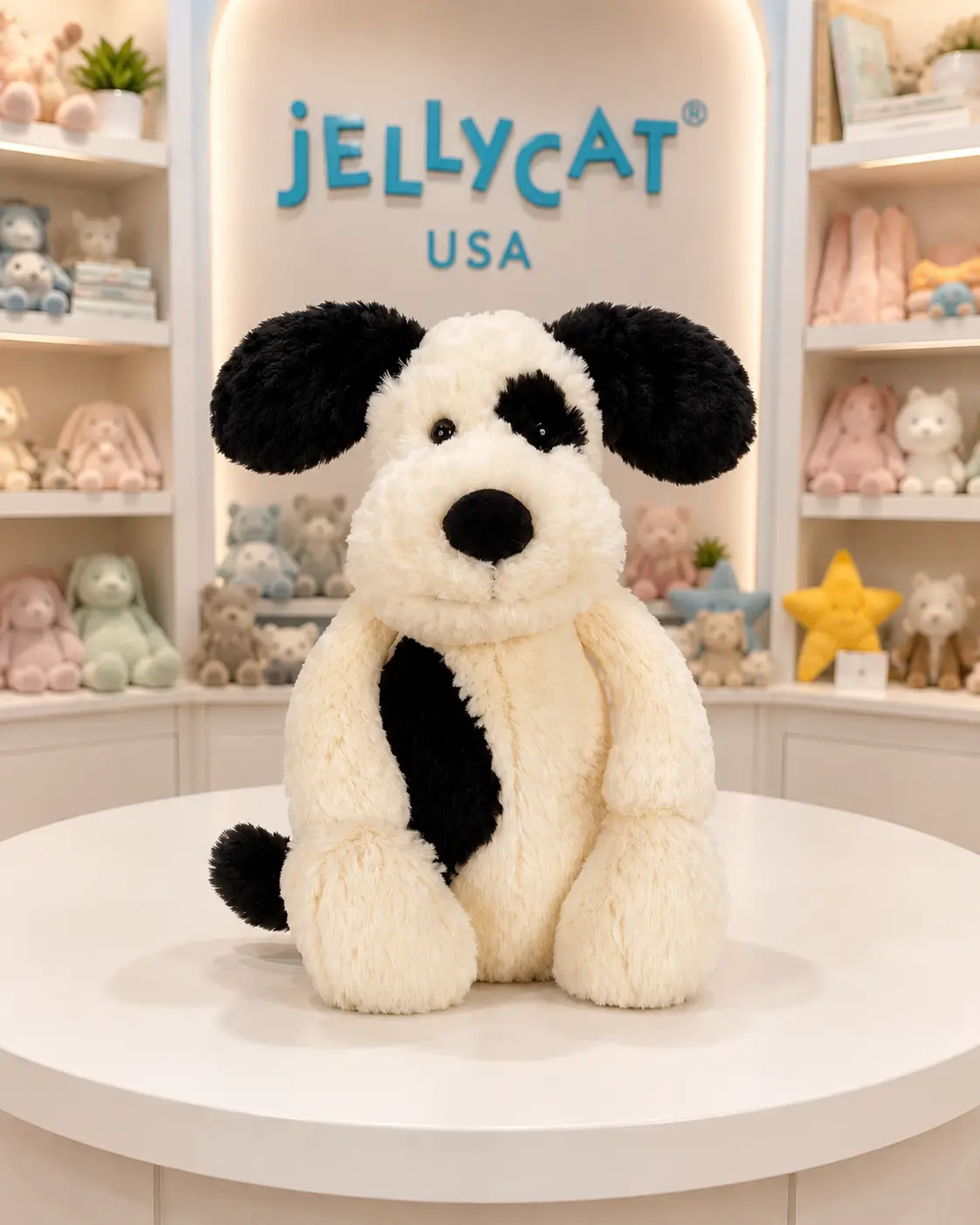 Jellycat Bashful Puppy Plush, Adorable Black White Stuffed Dog Toy, Soft Puppy Doll for Kids, Girls, Boys, Pet Lover Gift