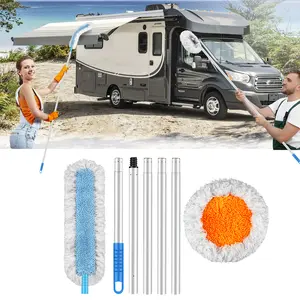 RV Awning Cleaning Mop, Extendable Pole Awning Mop Tool for Camper, Awning Cleaner for RV Canopy with Bendable and Cleaning Brush Head