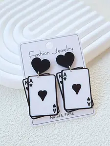 Playing Card Design Dangle Earrings, Fashionable Acrylic Jewelry for Women & Girls, Trendy All-match & Exquisite Jewelry for Birthday Gift