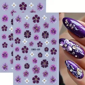 2pcs Elegant Hibiscus Flower Nail Stickers, Beautiful Floral Design for Weddings and Parties, DIY Nail Art Decor for Home and Salon Use
