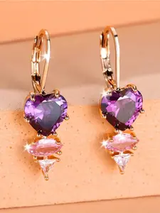 Purple Zirconia Stone Heart Dangle Earrings for Women, Beautiful Lace, Long Wedding Jewelry,Synthetic  Crystal, Feminine Valentine's Day Gift