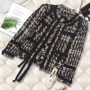 new fashionable women's top woven with tassel and coarse plaid casual jacket