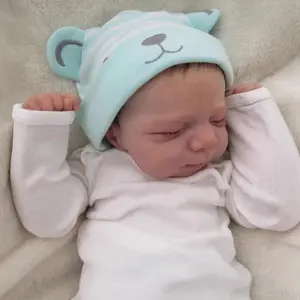 18 Inch Lifelike Reborn Baby Doll with Soft Blue Hat & White Outfit 3D Painted Skin Visible Veins for Kids Ages 3+