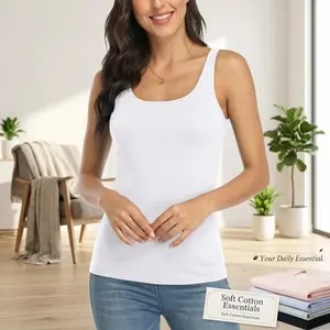 Women's Cotton Tank Top with Shelf Bra - Adjustable Wider Strap Camisole Basic Cami Tanks for Casual Wear, Lightweight Breathable Summer Top, Comfortable Everyday Essential, Perfect for Layering Under Shirts or as a Standalone Top