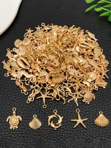 20/50/100pcs Random Mix Marine Biology Series KC Gold Pendant Jewelry Making DIY Keychain Earrings Pendant Various Design Charms Beach Jewelry for Jewelry Making Bracelets Necklace