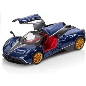 1:24 Simulated Pagani Huayra Alloy Car Model Sound and Light Return Toy Car Metal Sports Car Boys Collection Ornaments Gifts (Blue)