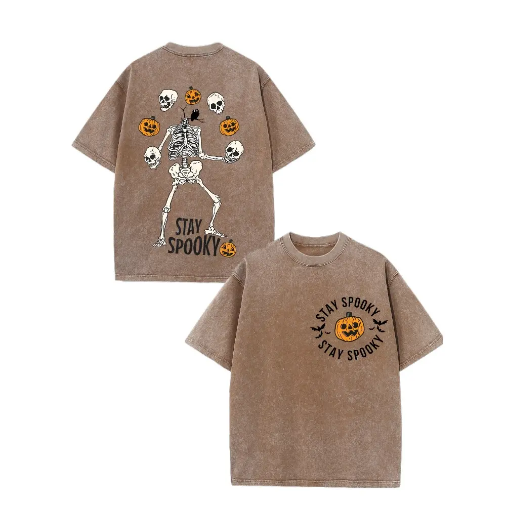 Stay Spooky Vintage Washed T-Shirt – Oversized Juggling Skeleton Pumpkin Halloween Graphic Tee, Spooky Season Shirt, Gift for Gothic Halloween Lovers