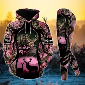 Premium Deerhorn Country Girl Personalized 3D Hoodie & Leggings Set – Style 1 Camo Hunting Outfit, Custom Name Gift for Women