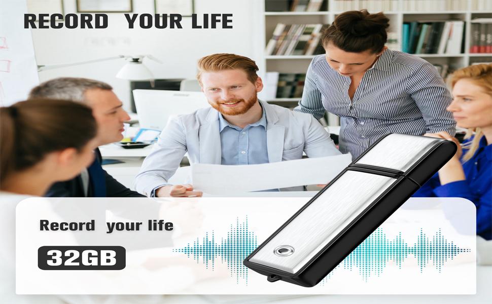 32G recorder, digital audio recording device, with 750 hours of recording capacity, noise reduction function, USB recording device, rechargeable recorder, suitable for lectures, interviews, conferences, and classes
