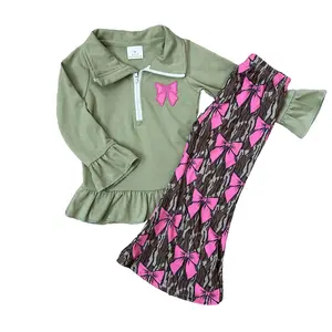 Long Sleeve Camo Bow Printed Pullover Cute Girls Clothes  Hunting Style