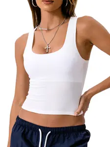 Danysu Women Rib Tank Top Padded Workout Top Square Neck Crop Tank Fitted Basic Cami Tops