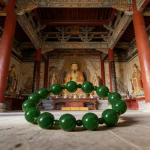 10mm Green Golden Silk Jade Bracelet Smooth Life & Blessings Elegant & Meaningful Jewelry for Everyday Wear or Special Occasions