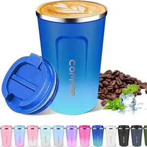 Gradient Color Smart Cup, 304 Stainless Steel Insulated Mug, Leakproof Insulated Tumbler, Portable Car Coffee Cup, Kids Car Cup, Video Car Cup Pad