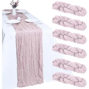 Dusty  6 Pack Boho Gauze Fabric Table Runner 10FT Rustic Sheer for Wedding, Birthday, and Shower Party - 35 x 120 Inch