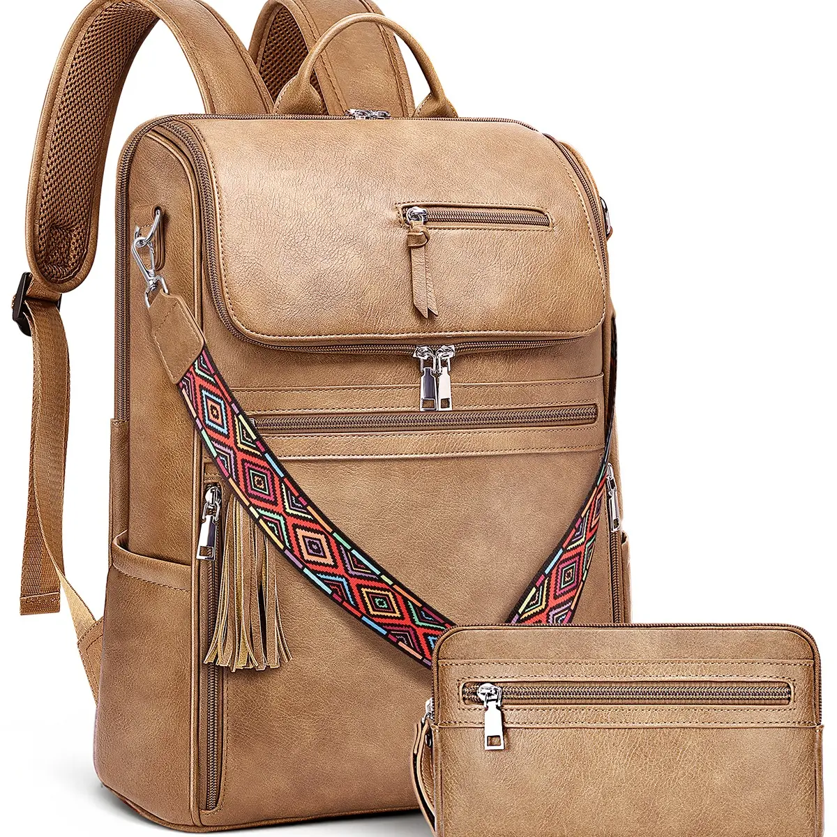 Women Brown Convertible Daypack Laptop Computer Backpack with USB Charging Port CLUCI Leather Laptop Backpack Purse for Women 15.6 inch  main image 4