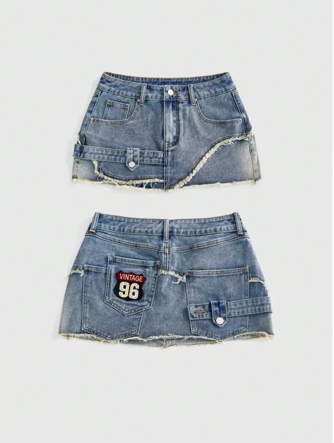 JENADY Y2K Hot Girl Asymmetrical Deconstructed Raw Edge Sexy Women's Denim Skirt