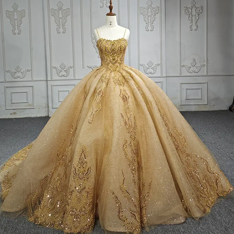 Golden Glamour: Spaghetti Strap Vintage Quinceañera Dresses for Special Occasions