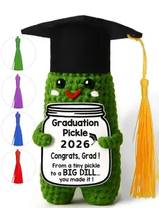 Graduation Pickle Funny Handmade Crochet Grad Gifts for Him Her - Cute Congrats Class of 2026 High School College Graduation Gifts with 5 Color Tassels