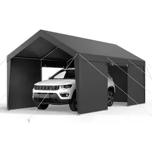 VEVOR 10× 15 ft Outdoor Storage Shed Tent with Heavy-Duty Steel Frame, 2 Roll-Up Doors Air Vents, Waterproof Portable Garage Carport Shelter for Motorcycle, Lawn Mower, Garden Tools - BeigeVEVOR Super Brand Day