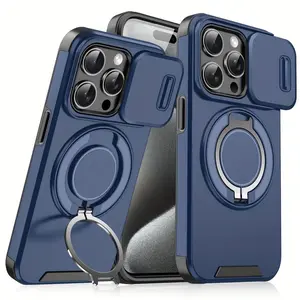 Phone Case: Case for Iphone17/16/15/14/13/12/11/Pro/Max Pro/Plus with Sliding Camera Cover+[Full Camera Protection]with 360 °   Rotating Ring Stand/Car Magnetic Holder/Frosted Texture Shockproof Phone Case