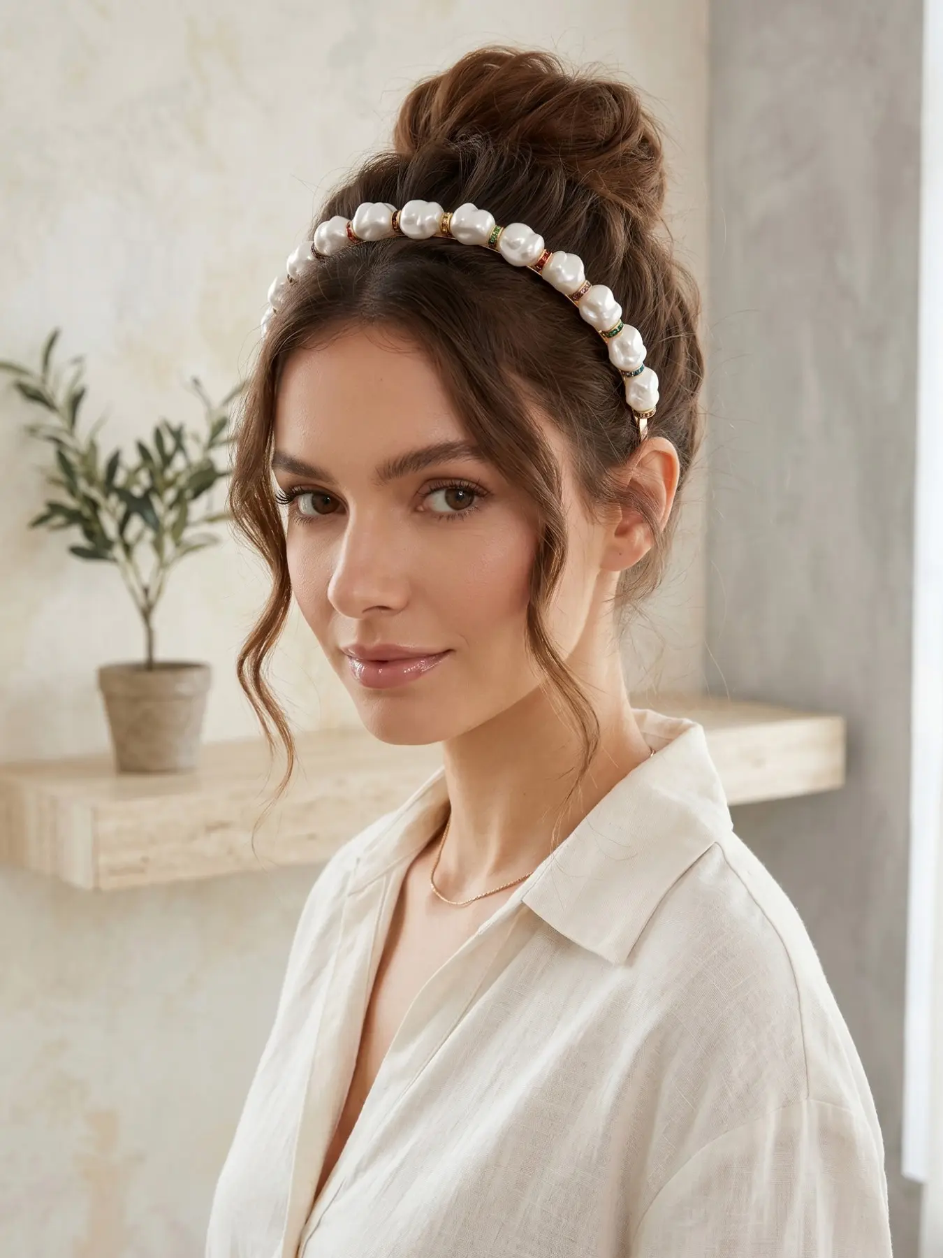 French Baroque Artificial Pearl Hairband, Girlish Colorful Diamond Headpiece, Elegant Party Wedding Accessory, Must-Have for Goddesses