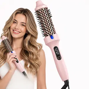 Thermal Brush, 1.5 Inch Heated Round Brush with  6 Heat Levels Dual Voltage, Blowout Brushes for Curling & Volumizing, Anti-Scald Nylon Bristles