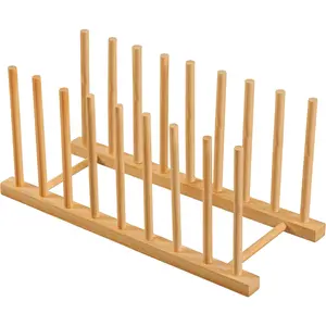 Heighten and Widen Bamboo Dish Dying Rack Pot Lid Plate Organizer Holder for Cabinet, Cutting Board Stand Drainer Storage Plate Rack for Dish, Pot Lid, Bowl, Cup, Cutting Board and Books