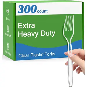 300 Count Extra Heavy Duty Clear Plastic Forks Disposable, , Heat Resistant, Solid and Durable Disposable Forks Bulk,  Plastic Forks heavy duty for Party Supply