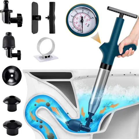 High Pressure Toilet Plunger with Barometer - Heavy-Duty Air Drain Blaster for Any Household Sink, Bathroom Clog Removal (Compliant with Bathroom Supplies, Toilet Accessories Standards)