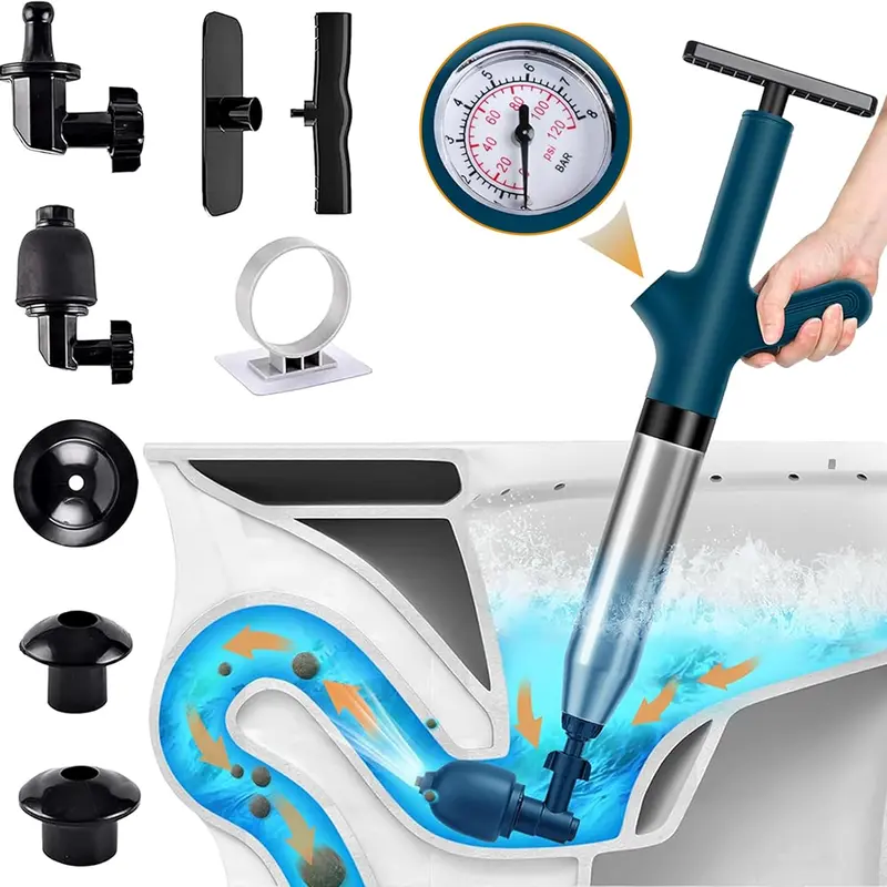 High Pressure Toilet Plunger with Barometer - Heavy-Duty Air Drain Blaster for Any Household Sink, Bathroom Clog Removal (Compliant with Bathroom Supplies, Toilet Accessories Standards)