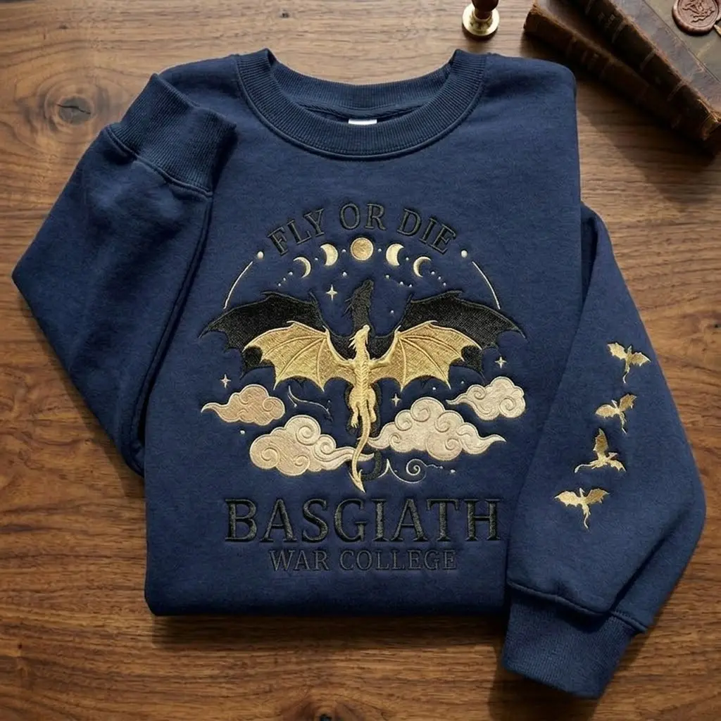 Basgiath War Collage Embroidered Sweatshirt, Book Dragon Sweater, Fantasy Book Shirt, Reader Sweatshirt, Fourth Wing Crewneck, Dragon Rider